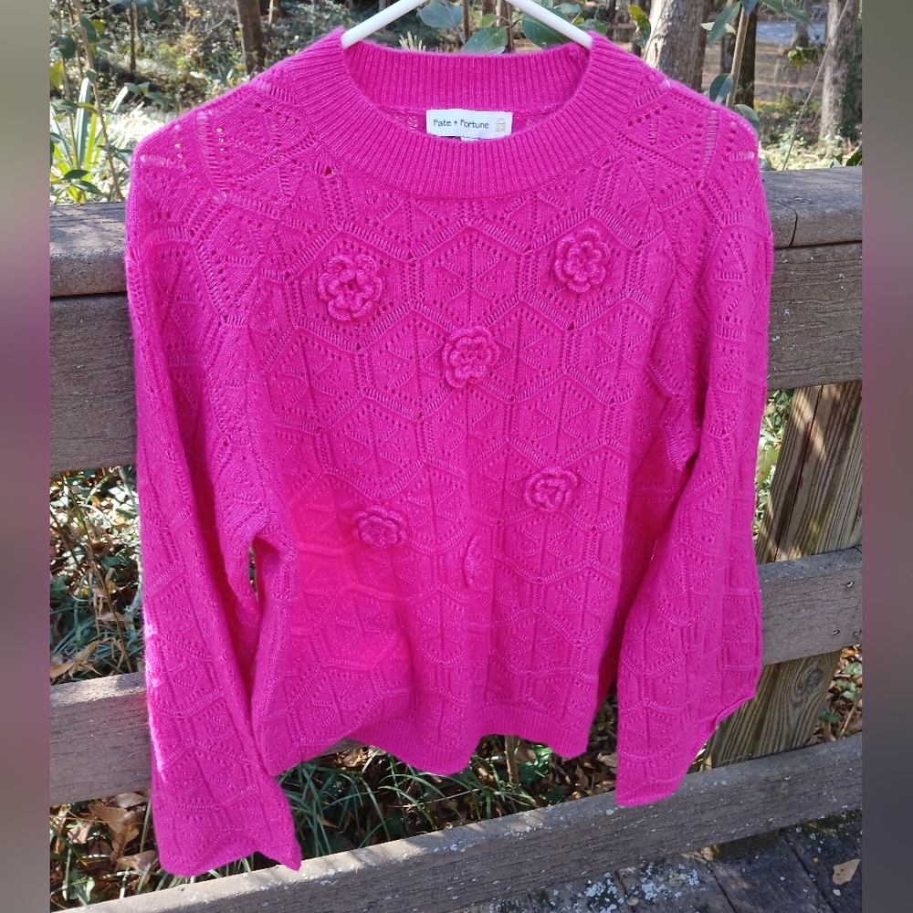 Crochet Pink Sweater Christmas Holiday Mistletoe Santa 90s Nostalgia Size Med